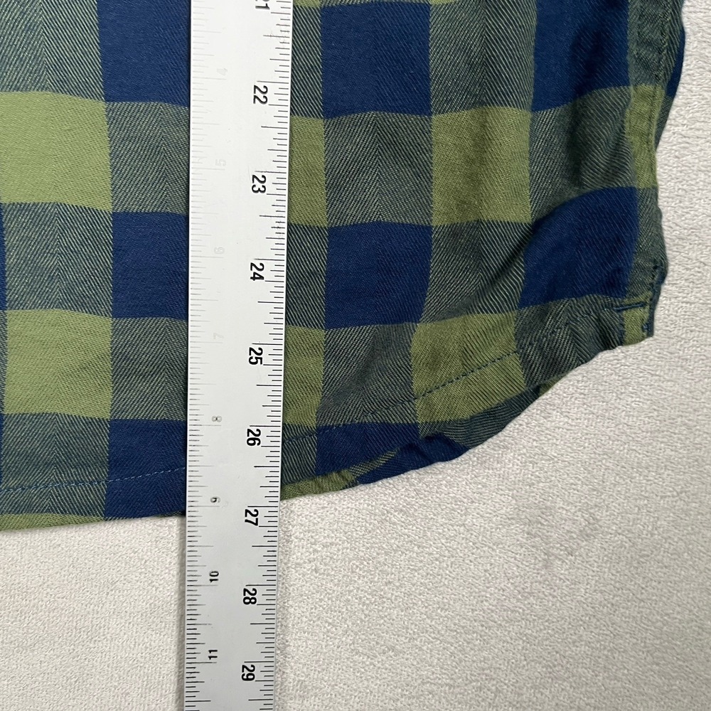 Stio Mens Medium Flannel Shirt Green Blue Buffalo Plaid Organic Cotton Stretch - Picture 6 of 9